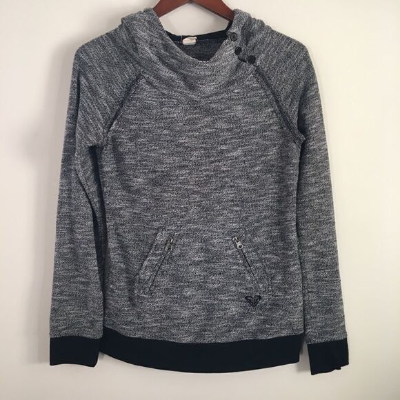 ROXY Black & White Heathered Hooded Sweater | Size Small - Picture 1 of 6